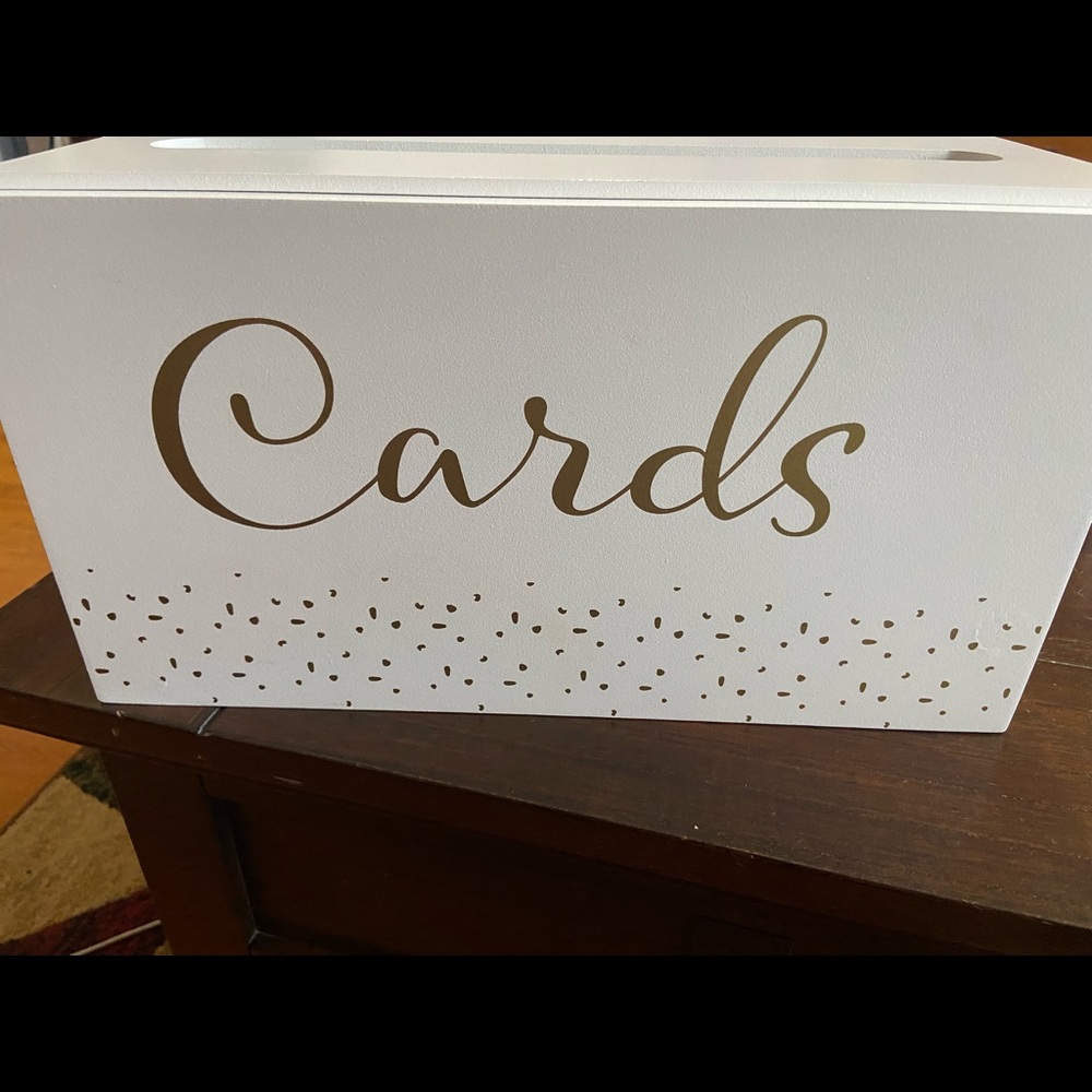 COPY - Wedding Decor. Gold script printed card box.